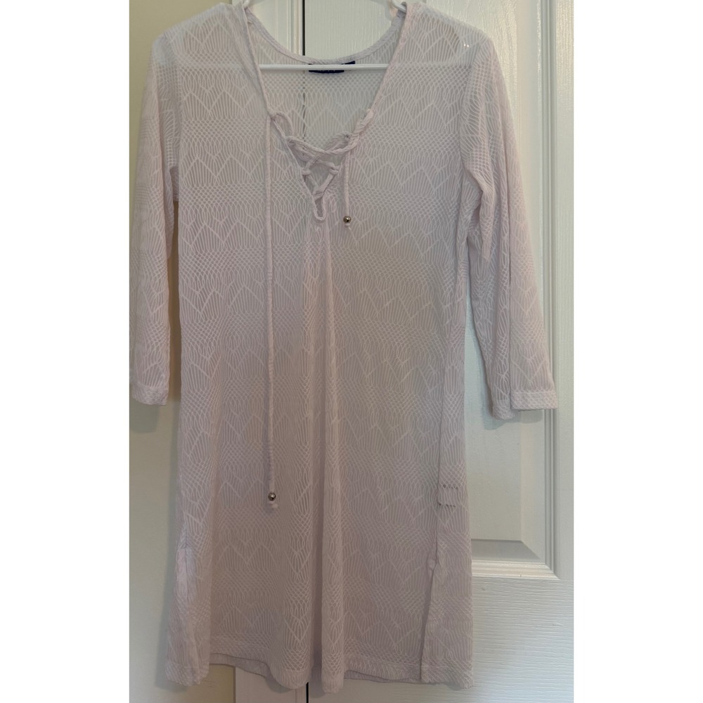 Apt. 9 Womens Lace Up Swim Cover Up Dress Pink Sheer Geometric‎ Mesh Size Small